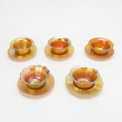Lot 817 - Five Assembled Sets of Carder Steuben Gold Aurene Glass Finger Bowls and Underplates
