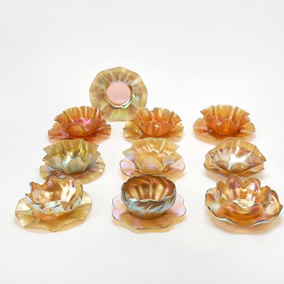 Lot 839 - Assembled Group of Tiffany Gold Favrile Glass Finger Bowls and Underplates