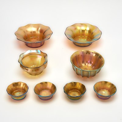 Lot 840 - Group of Eight Tiffany Gold Favrile Ribbed Glass Bowls