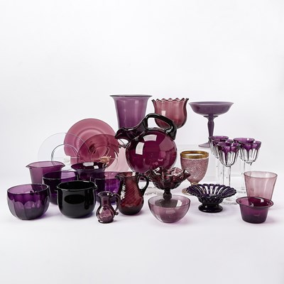 Lot 807 - Large Group of Amethyst Colored Glass Table Articles