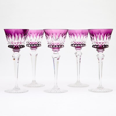 Lot 811 - Set of Five Baccarat Blown and Cut Amethyst Overlay Glass Cocktail Glasses