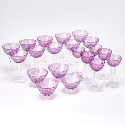 Lot 821 - Carder Steuben Blown and Wheel-Engraved Overlay Glass Part Table Service