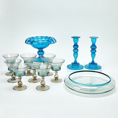 Lot 823 - Group of Carder Steuben Blown Blue Glass Table Articles