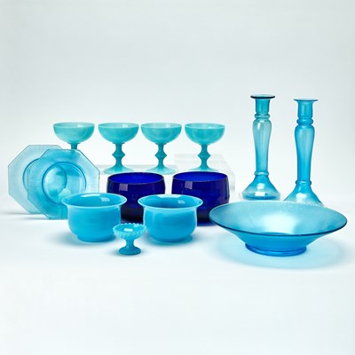 Lot 806 - Group of Blue Blown and Molded Glass Table Articles