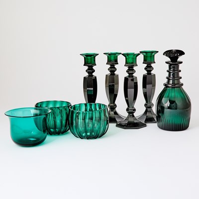 Lot 812 - Group of Dark Green Glass Table Articles