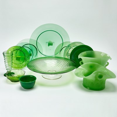 Lot 813 - Group of Green Blown and Molded Glass Table Articles