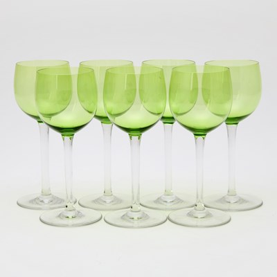 Lot 804 - Set of Seven Baccarat Blown Glass Chartreuse Green and Colorless Glass Wine Glasses