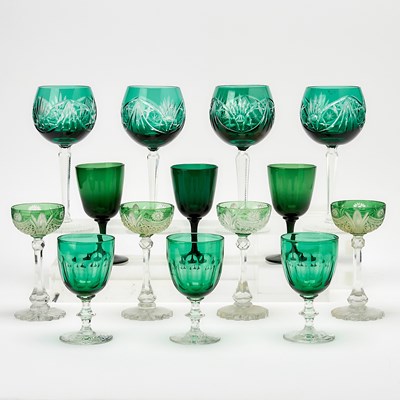 Lot 802 - Group of Blown Green Glass Stemware