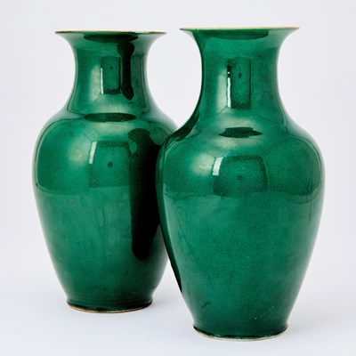 Lot 69 - Pair of Chinese Green Glazed Porcelain Vases