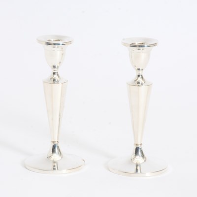 Lot 308 - Pair of Fisher Weighted Sterling Candlesticks