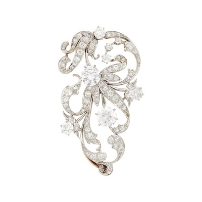 Lot 128 - Black Starr and Frost Antique Platinum, Gold and Diamond Pendant-Brooch