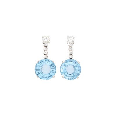Lot 1070 - Pair of Platinum, Aquamarine and Diamond Earrings
