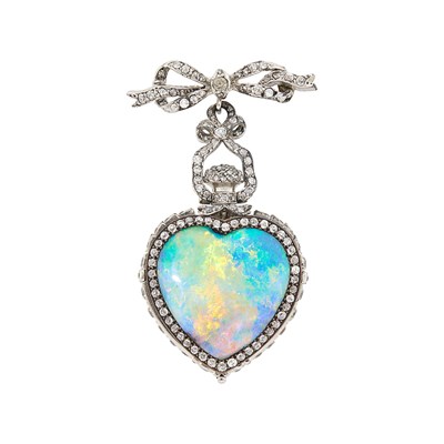 Lot Tiffany & Co. Belle Époque Platinum, Gold, Silver, Opal, Diamond and Enamel Lapel-Watch