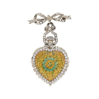 Lot 127 - Tiffany & Co. Belle Époque Platinum, Gold, Silver, Opal, Diamond and Enamel Lapel-Watch
