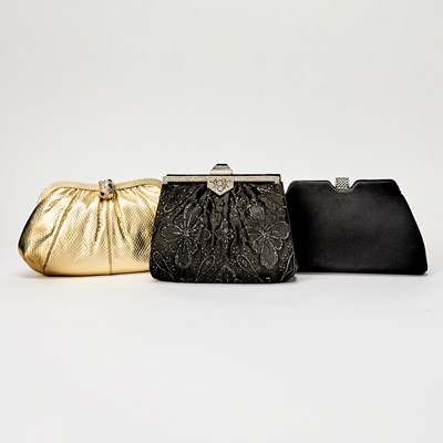 Lot 49 - Group of Three Judith Leiber Satin and Lizard Skin Evening Bags