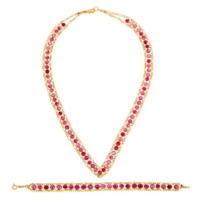Lot 2226 - Gold and Ruby Necklace and Bracelet