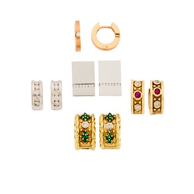 Lot 2257 - Group of Gold, White and Rose Gold, Diamond and Gem-Set Earrings