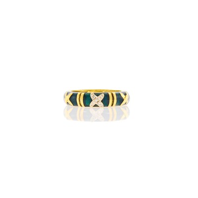 Lot 2032 - Hidalgo Gold, Green Enamel and Diamond Band Ring