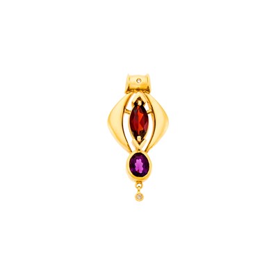 Lot 2245 - Gold, Amethyst, Garnet and Diamond Pendant