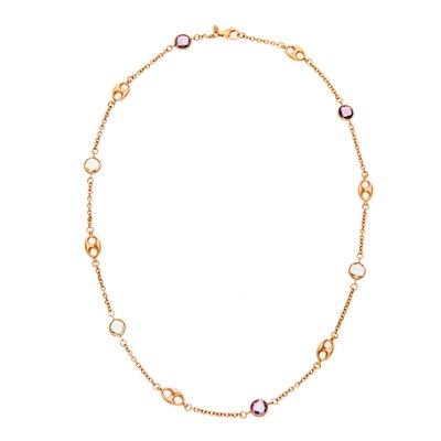 Lot 2217 - Rose Gold, Amethyst and Aquamarine Necklace