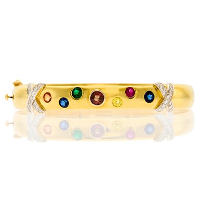 Lot 2015 - Gold, Platinum, Diamond and Gem-Set Bangle Bracelet