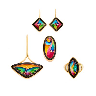 Lot 2210 - Group of Gold, Enamel and Diamond Jewelry