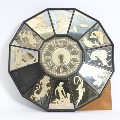 Lot 310 - Painted Wood and Mirrored Panel Zodiac Clock