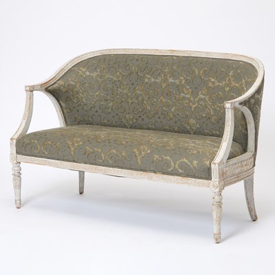 Lot 178 - Swedish Gustavian Style Painted Fortuny Upholstered Settee