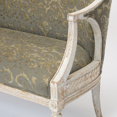 Lot 178 - Swedish Gustavian Style Painted Fortuny Upholstered Settee