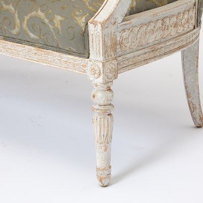 Lot 178 - Swedish Gustavian Style Painted Fortuny Upholstered Settee