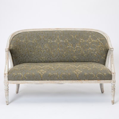 Lot 178 - Swedish Gustavian Style Painted Fortuny Upholstered Settee