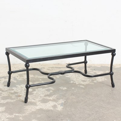 Lot 342 - Black Painted Metal and Glass Low Table