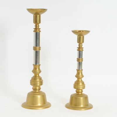 Lot 55 - Two Brass and Chrome Candlesticks