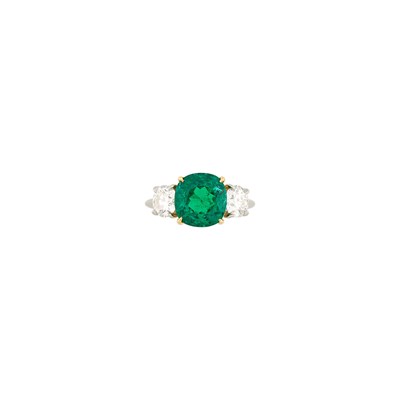 Lot 242 - Tiffany & Co. Platinum, Gold, Emerald and Diamond Ring