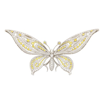 Lot 175 - Tiffany & Co. Platinum, Diamond and Colored Diamond Butterfly Brooch