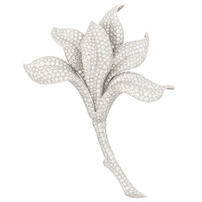 Lot 280 - Cartier Platinum and Diamond Flower Clip-Brooch, France