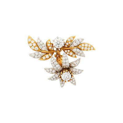 Lot 245 - Tiffany & Co., Schlumberger Gold, Platinum and Diamond 'Jasmine' Marquetry Clip-Brooch