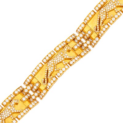 Lot 244 - Cartier Gold and Diamond 'Mahango Panthère' Bracelet, France