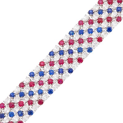 Lot 286 - Tiffany & Co. Platinum, Diamond, Ruby and Sapphire Bracelet
