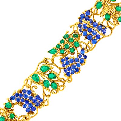 Lot 239 - Tiffany & Co., Schlumberger Gold, Platinum, Sapphire and Emerald Bracelet