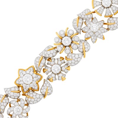 Lot 279 - Tiffany & Co., Schlumberger Platinum, Gold and Diamond 'Fleurage' Bracelet