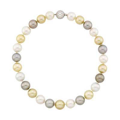Lot 251 - Tiffany & Co. South Sea, Tahitian Gray and Golden Cultured Pearl Necklace with Platinum and Diamond Ball Clasp