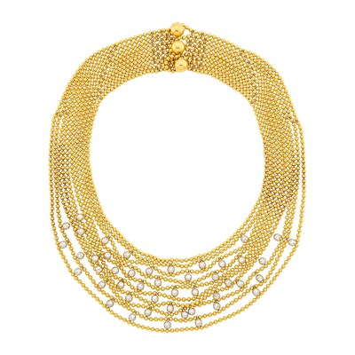 Lot 190 - Cartier Ten Strand Two-Color Gold and Diamond 'Draperie' Necklace, France