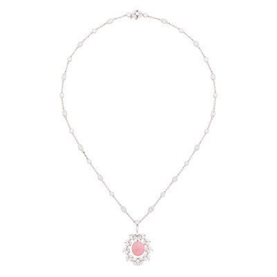 Lot 165 - Tiffany & Co. Platinum, Conch Pearl and Diamond Pendant Chain Necklace