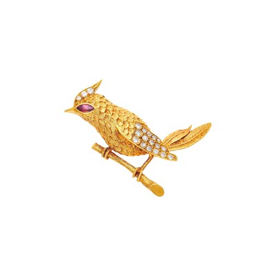 Lot Cartier Gold, Ruby and Diamond Bird Brooch