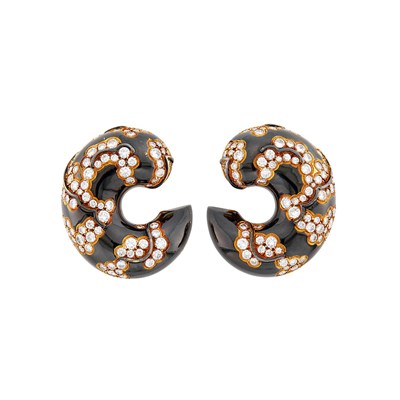 Lot 208 - Marina B Pair of Blackened Gold and Diamond 'Ecume' Earclips