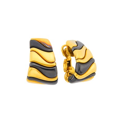 Lot 26 - Marina B Pair of Gold and Blackened Steel 'Karen' J-Hoop Earclips