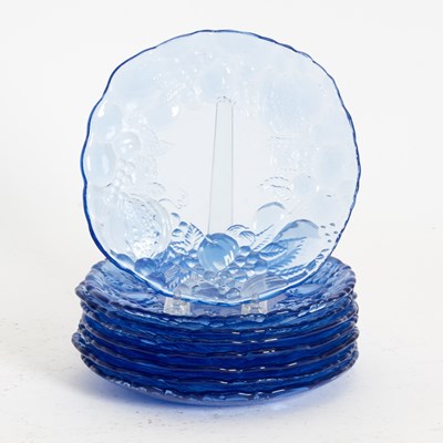 Lot 380 - Set of Seven Blue Molded Glass Plates