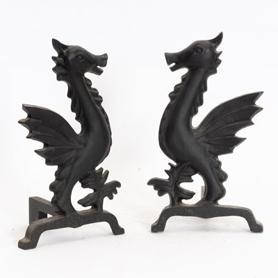 Lot 385 - Pair of Iron Seahorse Form Andirons