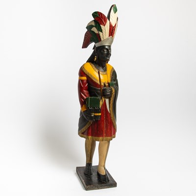Lot Carved and Polychrome Painted Native American Chief Tobacconist Figure
